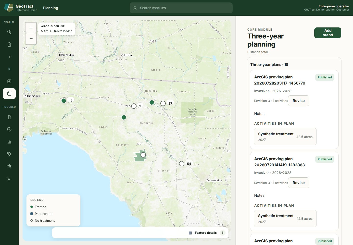 Published plans showing program, years, revision, activities, and the Revise action.
